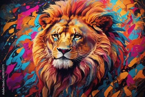 Beautiful Mighty Lion painted illustration