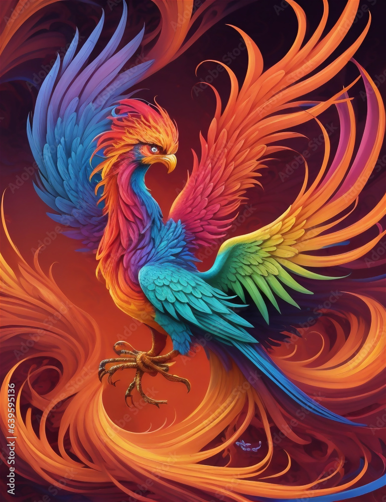 Obraz premium Phoenix. Fire Phoenix risen from the ashes. Firebird. Burning bird. Eagle flying in the fire. Bird in the fire. Fantasy Fiery bird. Mythical Creature. 