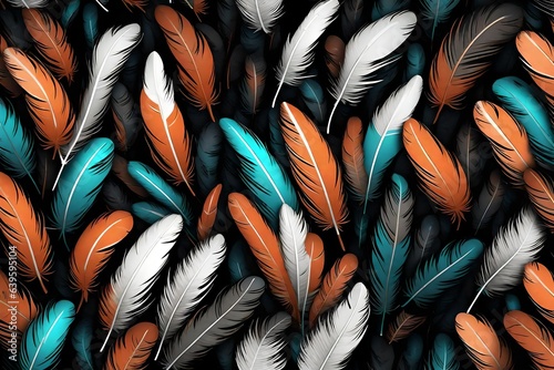 feathers on black generated by AI technology 