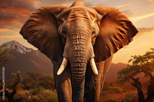 One adult African Elephant in natural habitat.