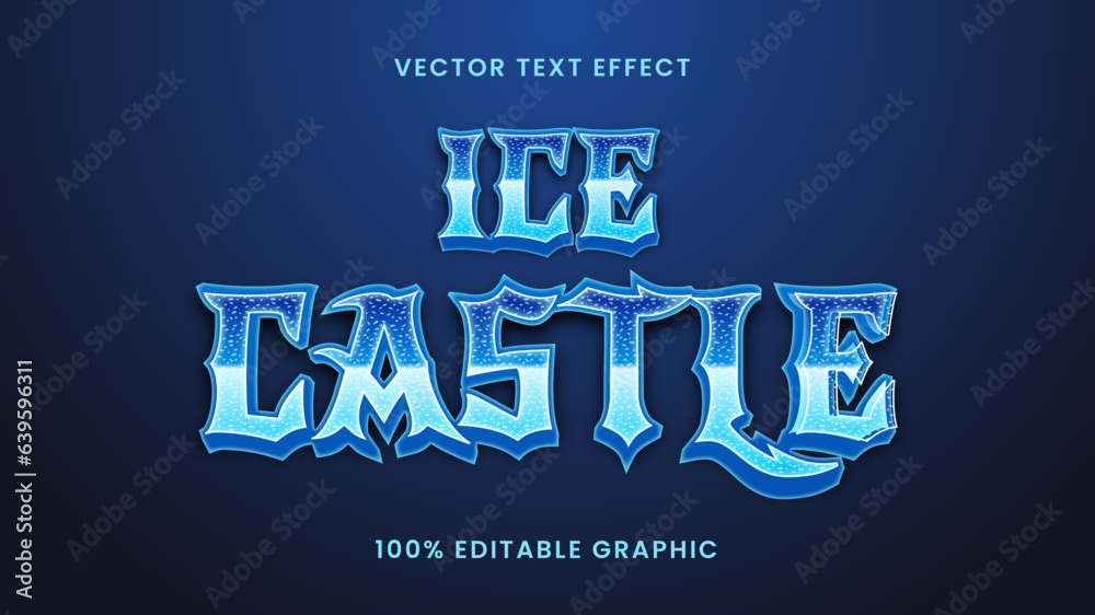 Frozen text effect design. ice castle fairy tale theme. Blue and shiny ice effect on text. Editable and scalable text effect.