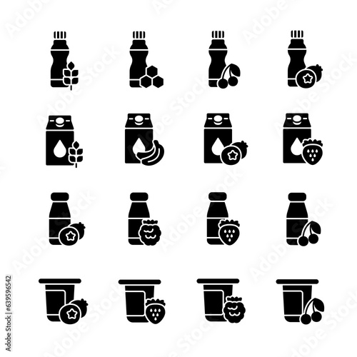 Fruits yogurt set vector glyph icon