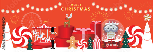 christmas toy store greeting card template vector/ illustration