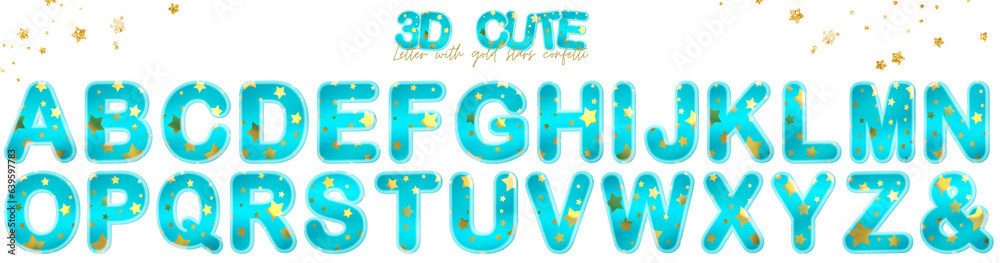 Fototapeta premium 3D blue cute letter with gold stars confetti