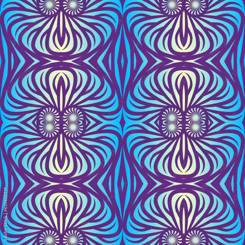 Seamless design vector Beauty flower line art batik ethnic dayak borneo pattern with colourful gradient 
