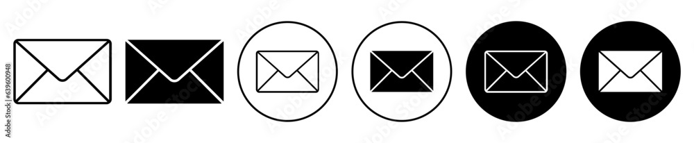 email icon set. post mail vector symbol. message envelope sign in black filled and outlined style. - obrazy, fototapety, plakaty 
