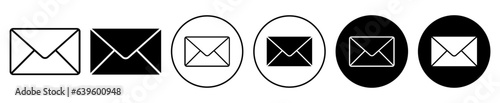 email icon set. post mail vector symbol. message envelope sign in black filled and outlined style. photo