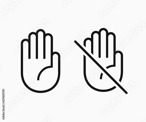 Do not touch hand icon. don't touch hand icon. lined logotype design element. User manual standard symbol. Crossed palm pictogram.