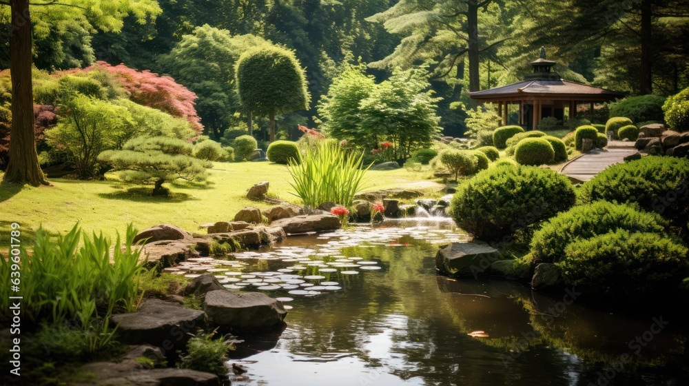 japanese garden pond. Generative AI