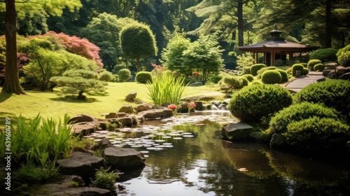 japanese garden pond. Generative AI