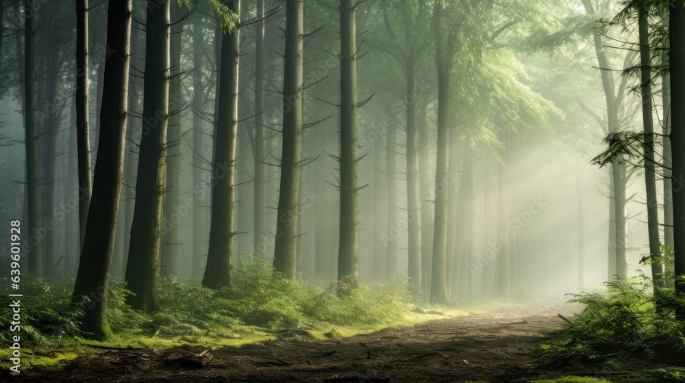 Obraz premium fog in the forest. Generative AI