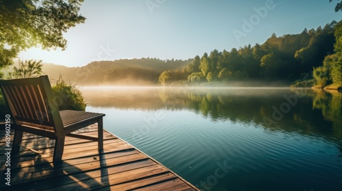 lake in the morning. Generative AI