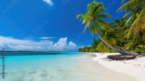 beach with palm trees. Generative AI © ArtSpree