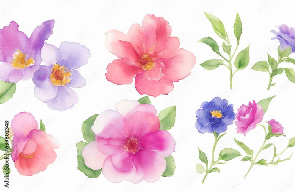 Obraz premium Collection set of watercolor flowers isolated on white background