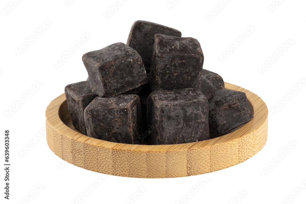 Fototapeta premium dark chocolate Turkish delights in a wooden bowl