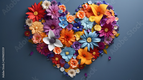 Beautiful banner with heart made from flowers, Woman's, Mother's Day background. Generative Ai