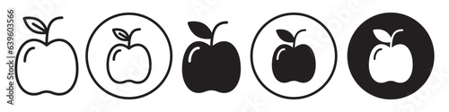 Apple Icon. Natural vegan apple fruit symbol in flat outline style. Vector set of organic and healthy vegetarian dieting apple fruit. Round logo sign of red or green apple web app ui mark