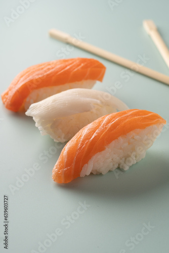 sushi on blue background