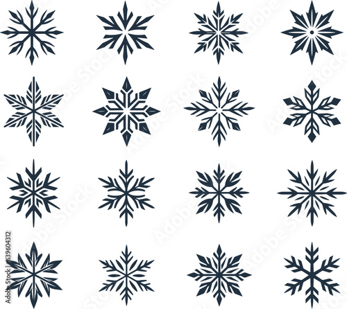 Set of flat Snowflakes, vector decoration elements.