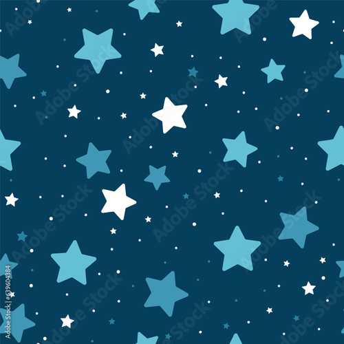 Seamless pattern of stars over blu background night sky