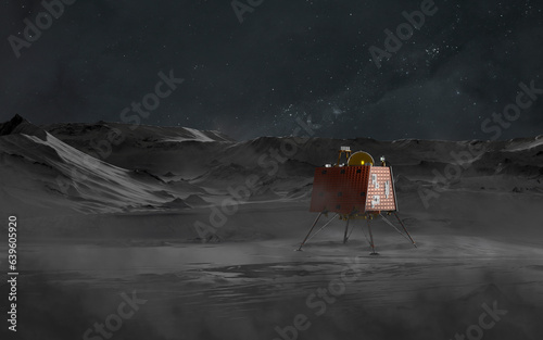 Fototapeta Naklejka Na Ścianę i Meble -  3D illustration of the the Chandrayaan-3 lunar mission from India. Moon lander, lunar spacecraft. Elements provided by NASA