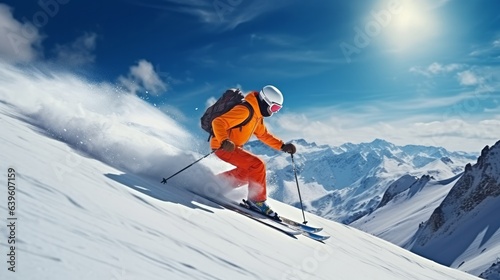 Elevated skier skiing downhill all encompassing arrange Winter sports and leasure exercises