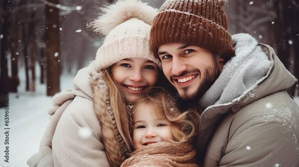 Family spends time together within the winter