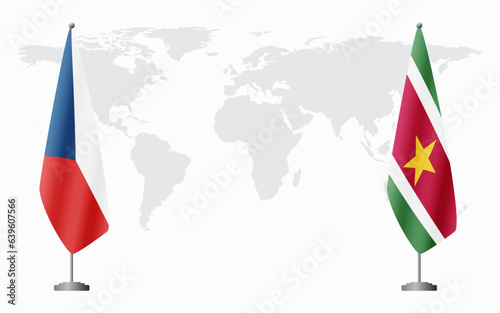 Czech Republic and Suriname flags for official meeting