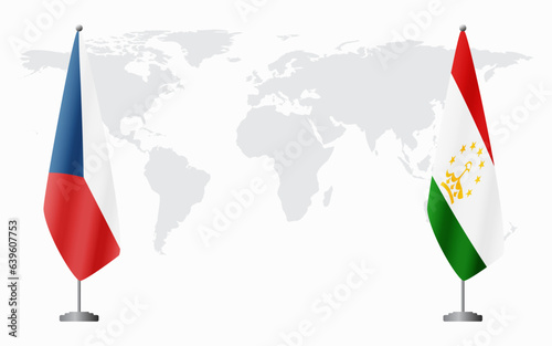 Czech Republic and Tajikistan flags for official meeting