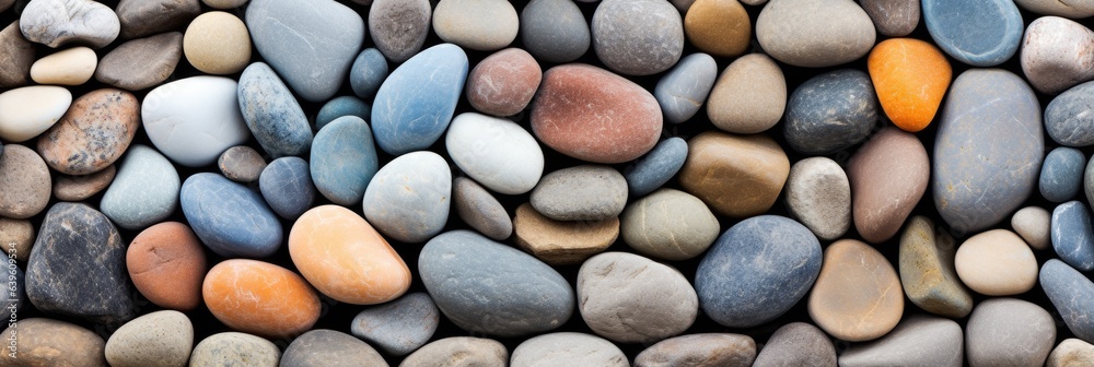 Pebbles or river stones for background, top view panorama Pebbles or river stones for background, top view panorama