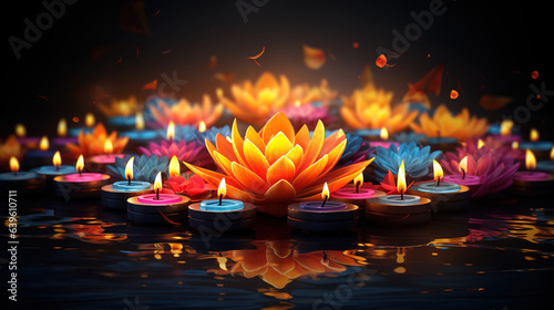 Flat diwali background with garlands and candles. Generative Ai
