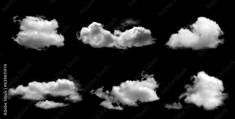 Set of white clouds or smog for design isolated on a black background.
Set of white clouds or smog for design isolated on a black background.