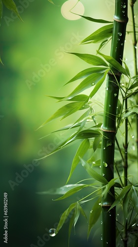 bamboo stems with dew drops on blurred hazy background .calm and peaceful. 