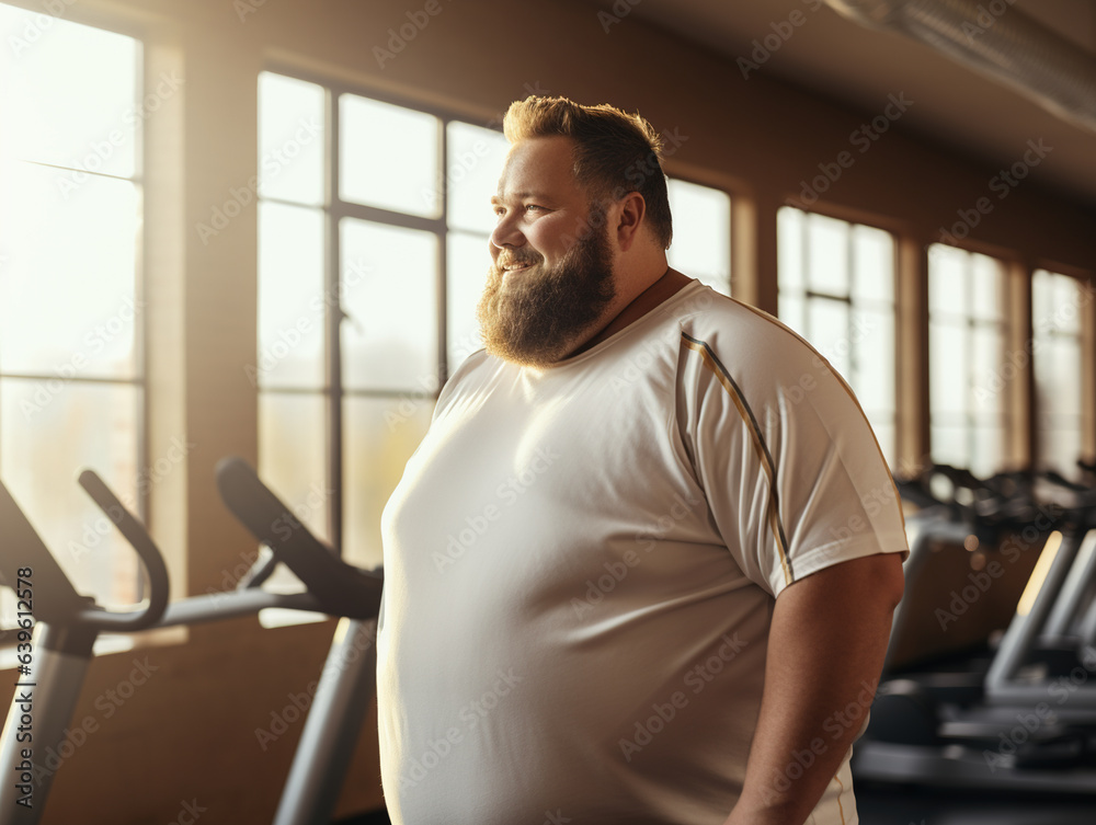 Smiling plus size man in gym Smiling plus size man in gym