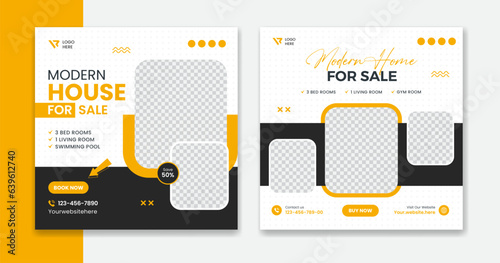Modern House residential social media post design, unique home leaflet vector