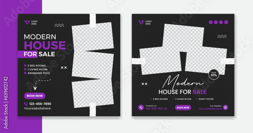 Modern House residential social media post design, unique home leaflet vector