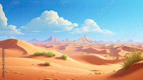 fantastic dunes in the desert at extreme hot summer day with an oasis