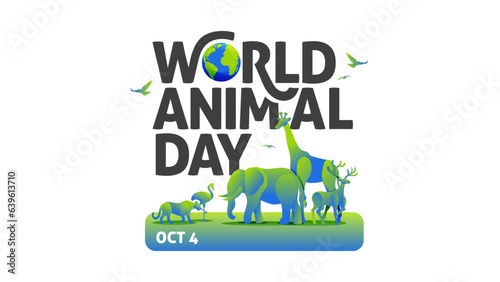 World Animal Day banner Logo Typography With Various Colourful Animal Silhouette Illustration