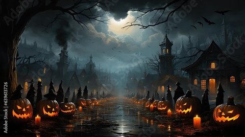 halloween fond pour flyer et fond d'cran avec un coté mystérieux avec des citrouilles et du brouillard 