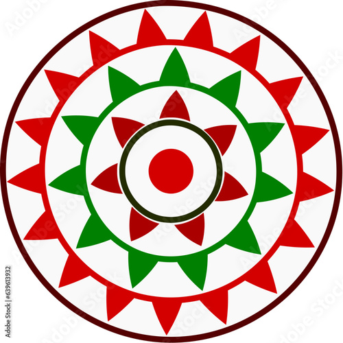 A circular pattern design similar to   Assamese Traditional conical hat made from tightly woven bamboo or cane known as Jaapi