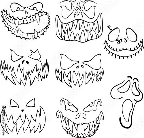 Set of Halloween Ghost face icon vector illustration hand Draw cartoon