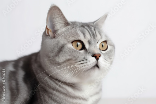 Image of american shorthair cat on a white background. Pet. Animals. Illustration, generative AI.