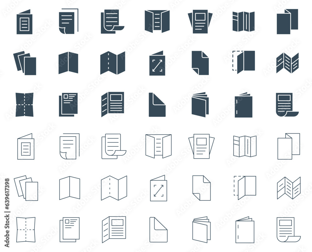 Brochure line icon set. Flyer leaflet, catalog, booklet, magazine, and letterhead icons vector illustration Brochure line icon set. Flyer leaflet, catalog, booklet, magazine, and letterhead icons vector illustration