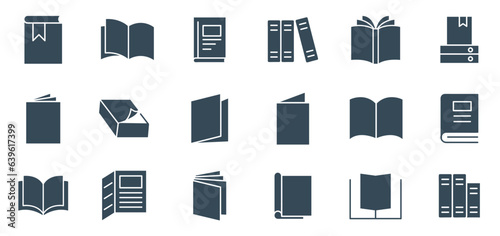book icon set vector. Digital library booklet brochure flyer  icon set illustration