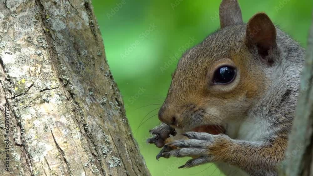 Grey / Eastern Gray Squirrel (Sciurus carolinensis) eating a piece of bread / toast in a town park in Kent, UK. May. Grey / Eastern Gray Squirrel (Sciurus carolinensis) eating a piece of bread / toast in a town park in Kent, UK. May.