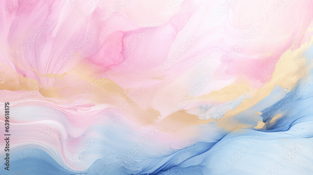 Abstract watercolor background with pink and blue pastel and gold