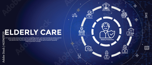 virtual Elderly care. vector infographic 