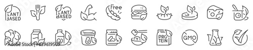 Plant based diet concepts, thin line icon set. Symbol collection in transparent background. Editable vector stroke. 512x512 Pixel Perfect.