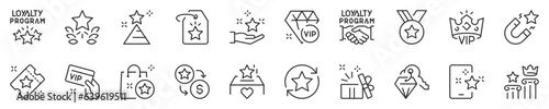 Loyalty programs, thin line icon set. Symbol collection in transparent background. Editable vector stroke. 512x512 Pixel Perfect.