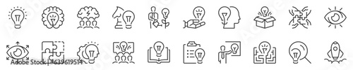 Creative ideas and solutions, thin line icon set. Symbol collection in transparent background. Editable vector stroke. 512x512 Pixel Perfect.